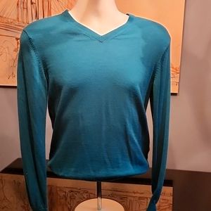 Mens extra small teal blue v neck wool sweater uniqlo